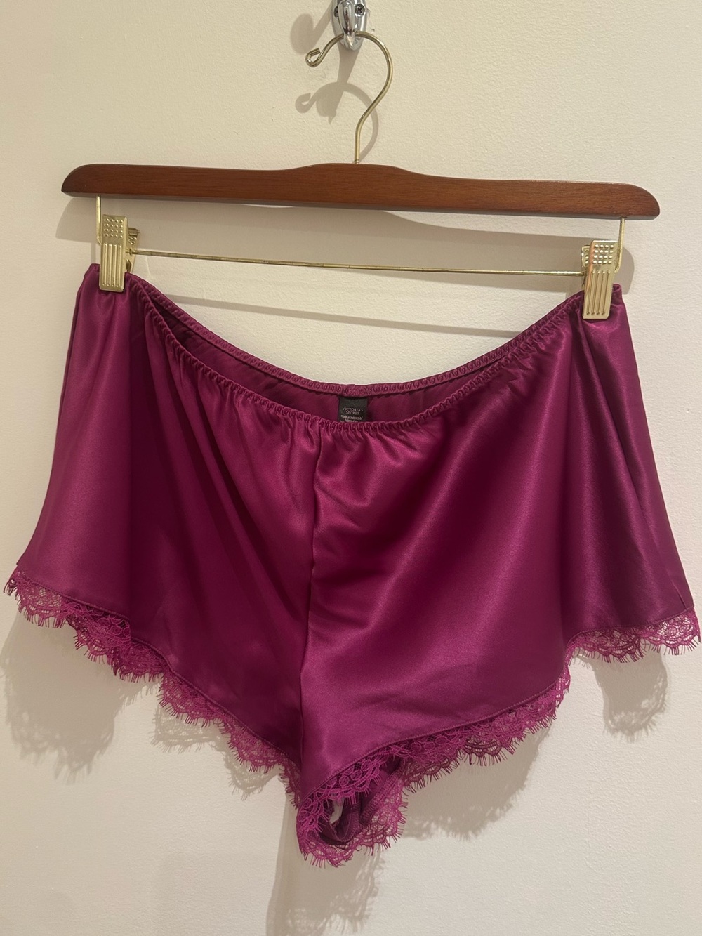 Victoria's Secret Satin Lace-Trim Sleep Shorts - Berry Plum